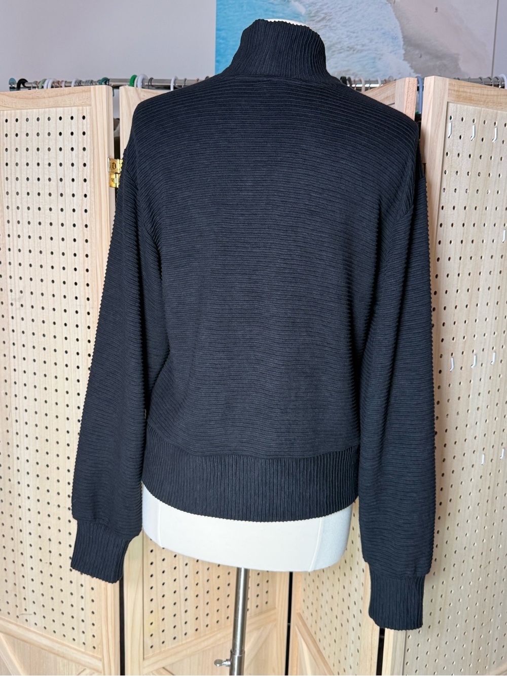 Calia Black Ribbed Mock Neck Sweater Size Small Relaxed Oversized Knit Cozy - Picture 4 of 10